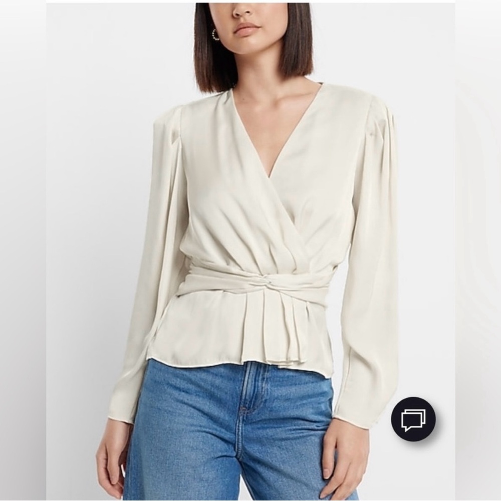 Express Satin V-Neck Twist Front Peplum Top Women